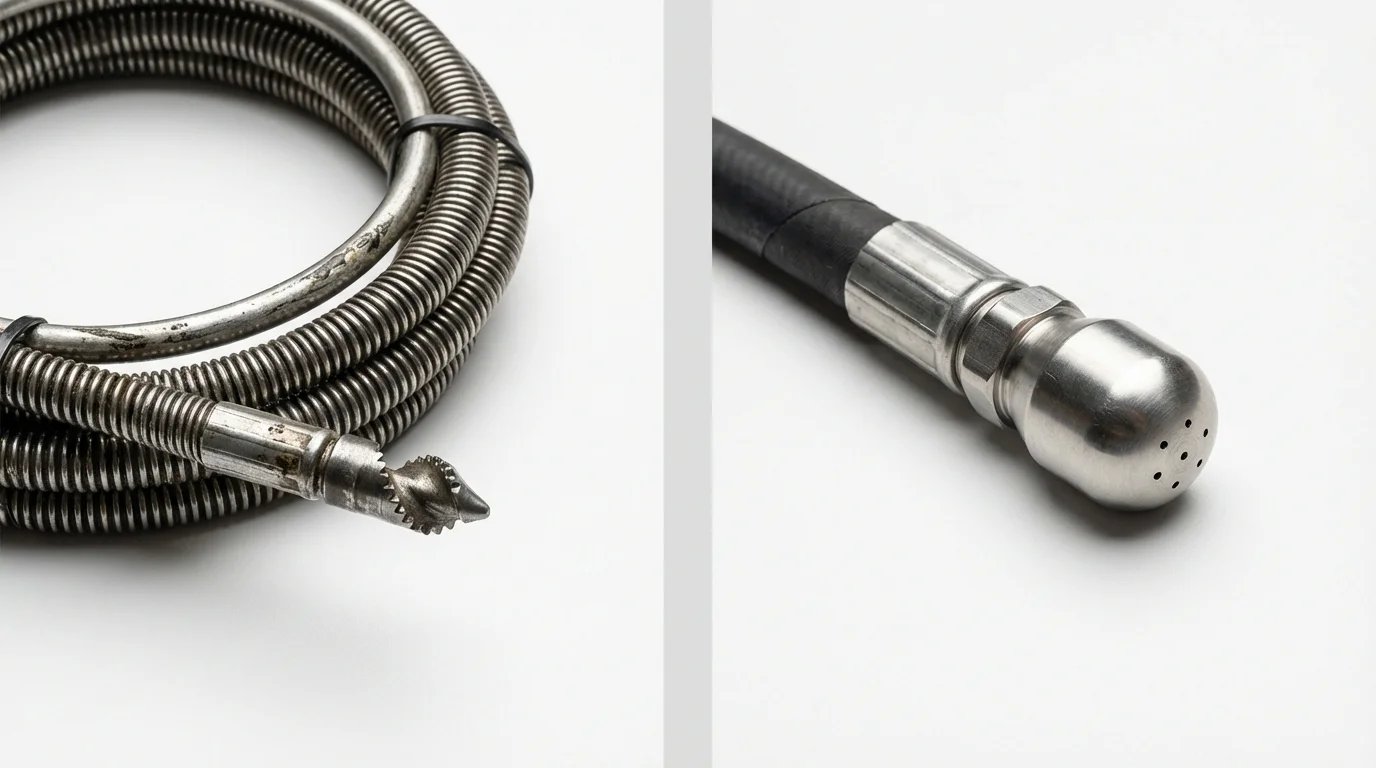Drain snake cable and hydro jetting nozzle used for drain cleaning in Braselton, GA