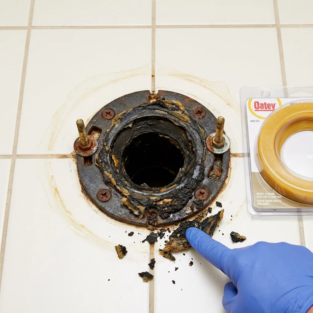 Failed wax ring showing water seepage at the base of a toilet in a Braselton, GA home